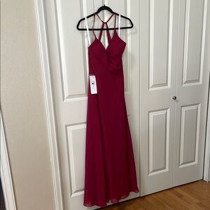 Azazie Red Halter Backless Gown